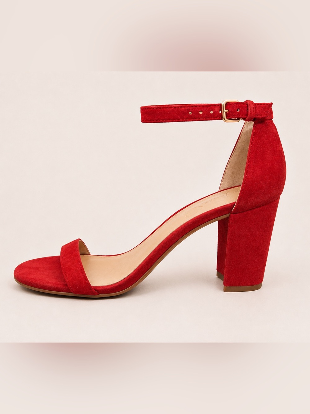 Jessica Simpson Red Suede Block Heel Sandals with Ankle Strap 8.5